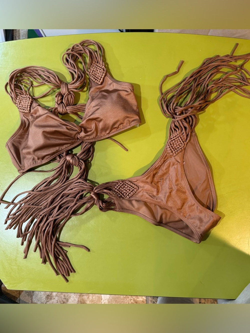 Victoria's Secret Brown Macramé Fringe Bikini Set